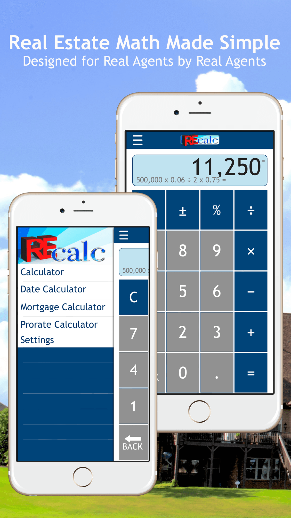 RE CALC main menu and calculator screen