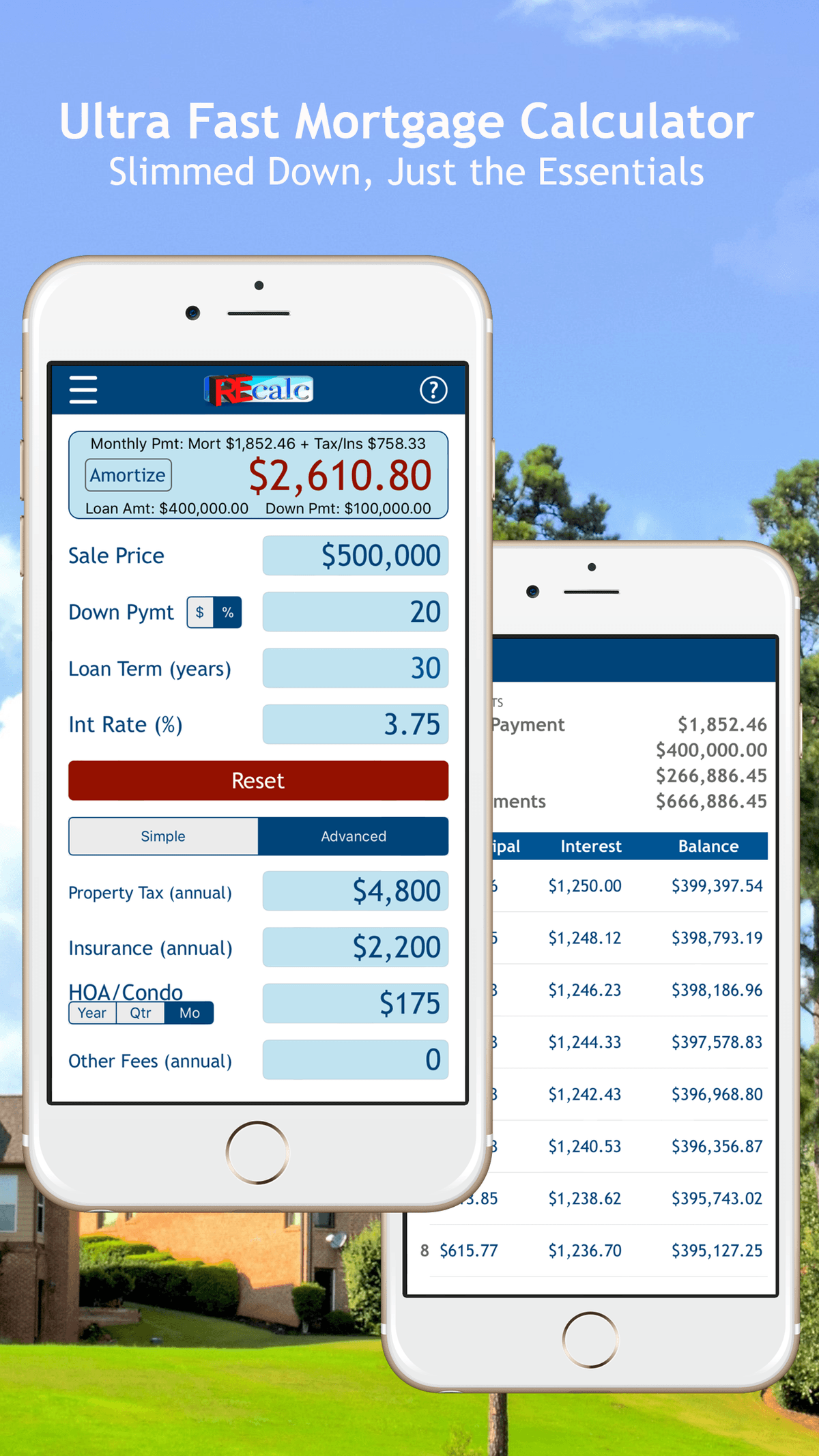 Mortgage calculator with amortization table